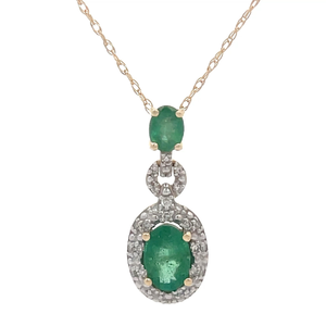 Natural Emerald & Halo Diamond Pendant Necklace in 14k Yellow Gold Retail $229 VIDEO