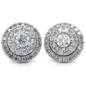 Vintage Style 1 Carat Diamond Round Cluster Stud Earrings in White Gold VIDEO