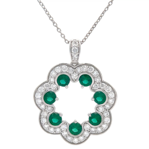Natural Diamond & Green Gemstone Flower Halo Pendant Retail $745 VIDEO