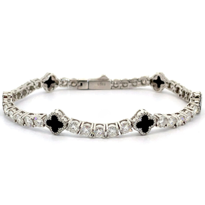 Designer Style Black Onyx Four-Leaf Clover & Cubic Zirconia Bracelet VIDEO