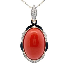 15.45 Carat Natural Coral & Natural Diamond Pendant in 14K Gold $17,840 Appraisal Included VIDEO