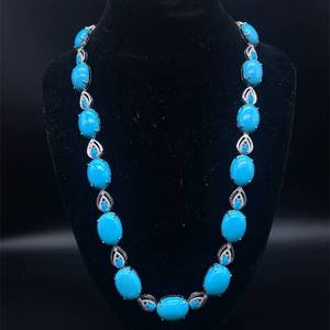 Oscar Friedman 107.47 Carat Natural Turquoise & Natural Diamond Necklace in 14K White Gold $46,732 Appraisal Included VIDEO