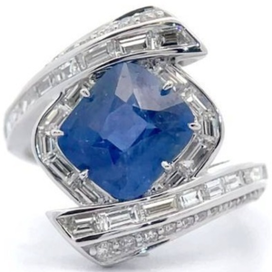4.50 Carat Natural Sri Lanka Blue Sapphire & Natural Diamond Ring in 14K White Gold $27,940 Appraisal Included VIDEO
