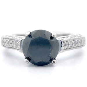 2.82 Carat Natural Fancy Black & Natural Diamond Ring in 18K White Gold $7,390 Appraisal Included VIDEO