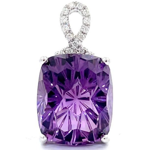 Johnny Wang 6.27 Carat Natural Amethyst & Diamond Pendant in 14k White Gold Retail $1,230 VIDEO