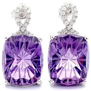 Johnny Wang Natural Amethyst & Diamond Basket Earrings in 14k White Gold Retail $2,650 VIDEO