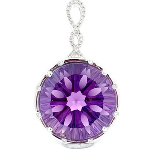 Johnny Wang 24.05 Carat Natural Amethyst & Diamond Infinity Drop Pendant in 14k White Gold Retail $3,265 VIDEO