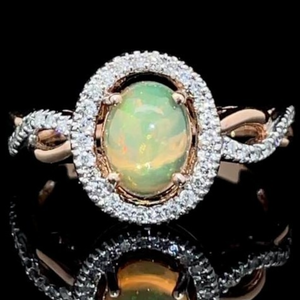 New Opal & Diamond Halo Ring in 10K Rose Gold VIDEO