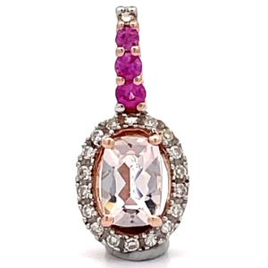 Natural Morganite, Pink Sapphire & Diamond Halo Pendant Necklace in Rose Gold Retail $149 VIDEO