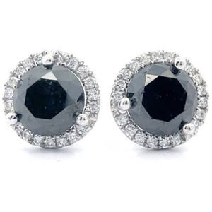 2.95 Carat Natural Fancy Black & Natural Diamond Stud Earrings in 18K White Gold $6,880 Appraisal Included VIDEO