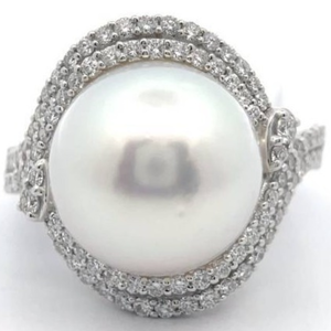 22.24 Carat Pearl & Natural Diamond Ring in Platinum w GIA Report VIDEO