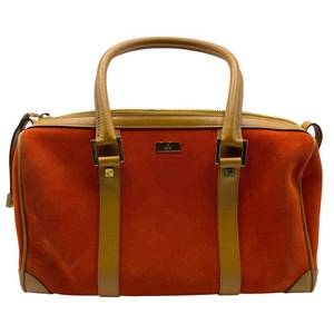Gucci Orange Suede & Tan Leather Boston Satchel Bag Pre-Owned Retail $1,200