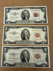 3 - 1953 Red Seal $2 Bills