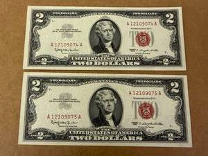 2 Consecutive Number 1963 $2 Bill