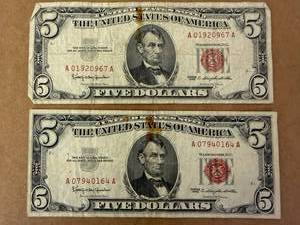 2 - 1963 $5 Red Seal Bills