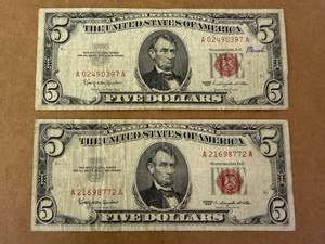 2 - 1963 Red Seal $5 Bills
