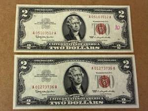 2 - 1963 Uncirculated Red Seal $2 Bills