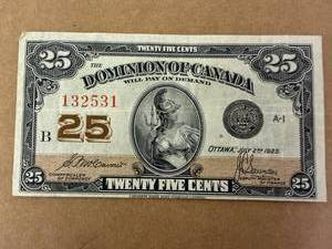 1923 Shinplaster Dominion of Canada 25 Cents Bill