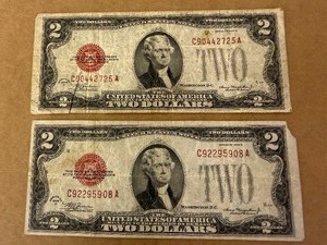 2 - 1928D Red Seal $2 Bills