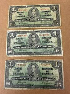 3 - 1937 Bank of Canada $1 Bills