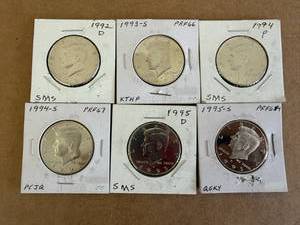 6 - 1990s Kennedy Half Dollars from Proof Sets
