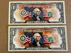 2 Colorized $1 Bills