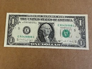 1988 A E6 Gem Dollar Bill with 4 Consecutive 8s in Serial Number