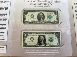 2018 Americas Founding Fathers Currency Set Series 2013 $1 and $2 Matching Set