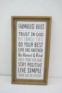 Farmhouse Rules 14.5x26 Rustic Framed Wooden Sign