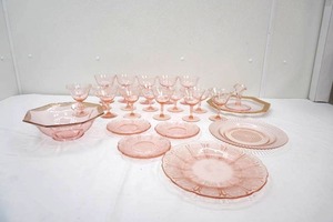 Collection of Vintage Pink Depression Glass Pieces.