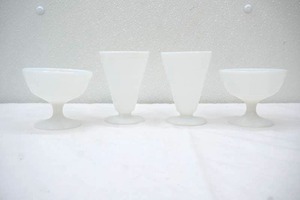 Vintage Hazel Atlas Moderntone Platonite White Milk Glass Footed Dessert Dishes