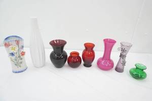 Collection of Glass & Ceramic Vases. Lusterware, Colored Glass and more