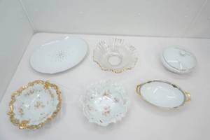 Vintage Fine China, Gold Rimmed, Casserole, Glass Serving Bowl with Gold Rim, Large Platter