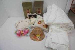 Vintage White Comforter, Vintage Pillows, Decor, Dry Foam for Flower Arrangements
