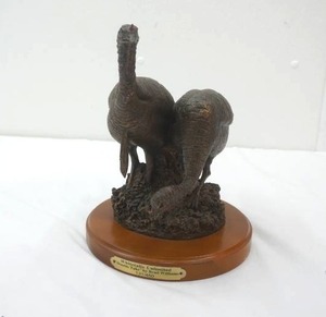 Bronze Double Take turkey sculpture by Brad Williams for Whitetails Unlimited. 9 tall 7.5 diameter base