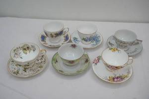 Collection of Vintage Tea Cups and Saucers. 6 sets. Gold Accents and Trim