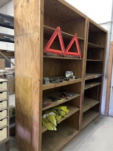 Misc items with shelving unit