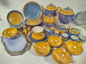 Huge Blue & Gold Lusterware Lot