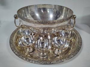 Vintage Silver Plated Punchbowl  Twelve Goblets