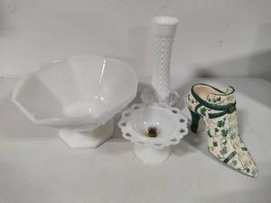 Assorted Milk Glass & Victorian Shoe Planter