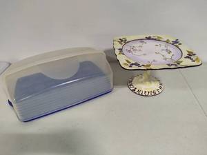 Tracy Porter Hand Painted Cake Stand & Cupcake Covered Carrier