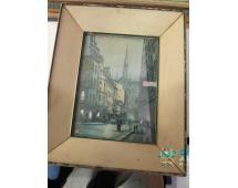 Framed street scene, 9 x 11 inches...