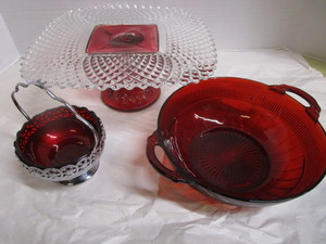 Ruby Cake Plate, Bowl, Server