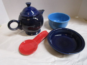 Fiesta Teapot, Bowls, Spoon Rest