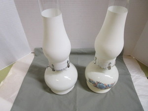 Pair White Kerosene Lamps