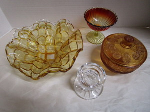 Amber Art Glass, Candy, Pedestal Amberina