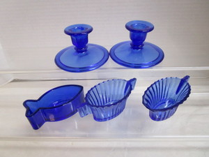 Cobalt Heisey, Cream & Sugar, Candle Holders