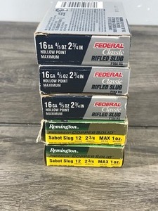 5 - Boxes of Slug Shotgun Shells - (12 & 16 Gauge) - see description for more info