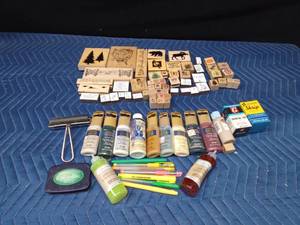 Rubber stampers, ink pads, ink roller, stencil gel, glitter gel, gel pens and more