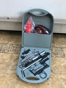 Tool set with Jumper Cables - Crescent Wrench - Large Sockets - Flashlight - Tire Gauge - Bits and More